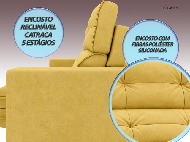Sofá Pegasus 2,50m Assento Retrátil e Reclinável Velosuede Canário - NETSOFAS