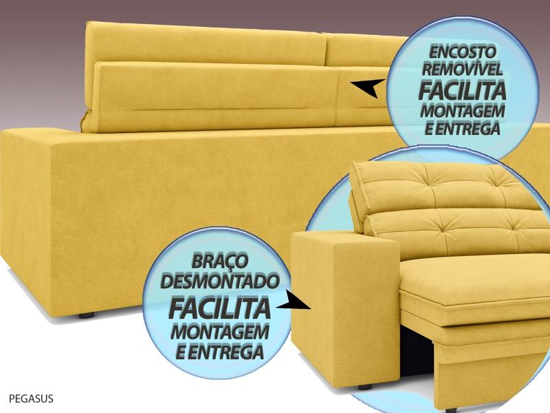 Sofá Pegasus 2,50m Assento Retrátil e Reclinável Velosuede Canário - NETSOFAS
