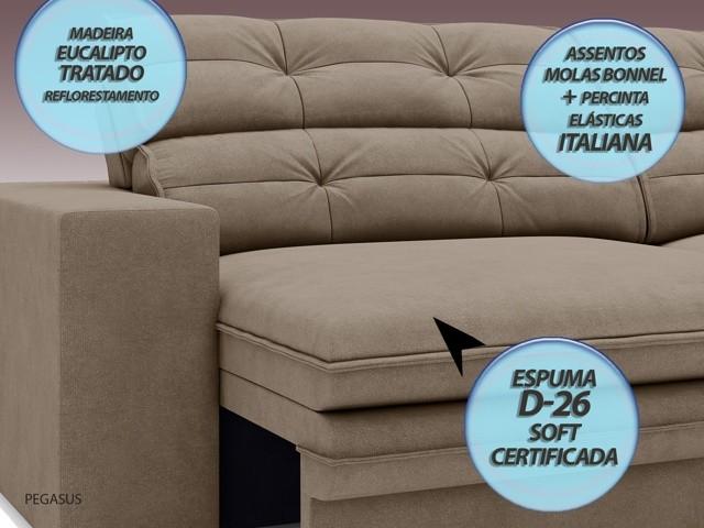 Sofá Pegasus 2,50m Assento Retrátil e Reclinável Velosuede Capucinno - NETSOFAS