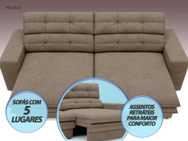 Sofá Pegasus 2,50m Assento Retrátil e Reclinável Velosuede Capucinno - NETSOFAS