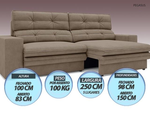 Sofá Pegasus 2,50m Assento Retrátil e Reclinável Velosuede Capucinno - NETSOFAS