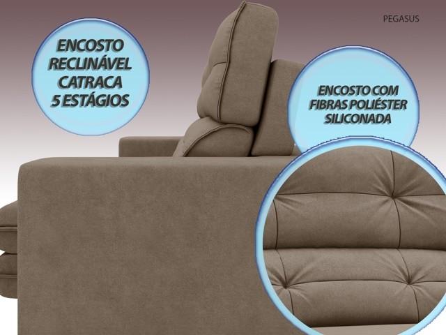 Sofá Pegasus 2,50m Assento Retrátil e Reclinável Velosuede Capucinno - NETSOFAS