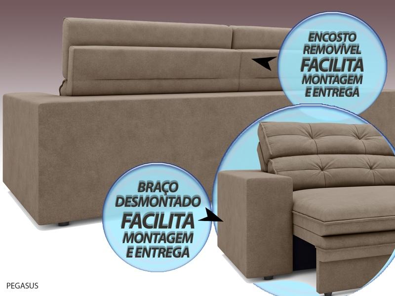 Sofá Pegasus 2,50m Assento Retrátil e Reclinável Velosuede Capucinno - NETSOFAS