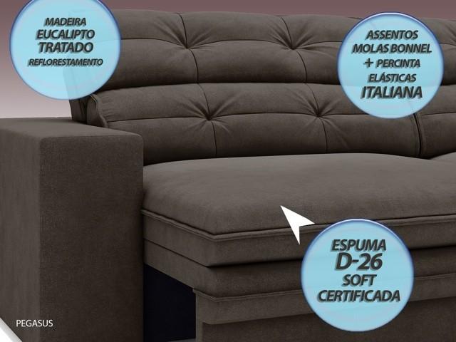 Sofá Pegasus 2,50m Assento Retrátil e Reclinável Velosuede Chocolate - NETSOFAS