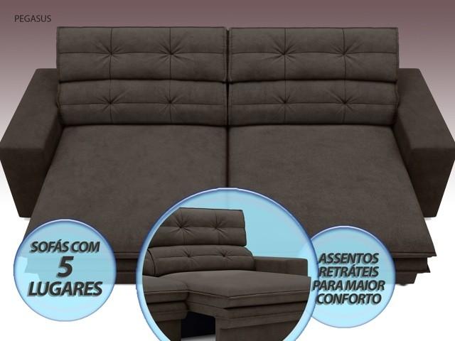 Sofá Pegasus 2,50m Assento Retrátil e Reclinável Velosuede Chocolate - NETSOFAS
