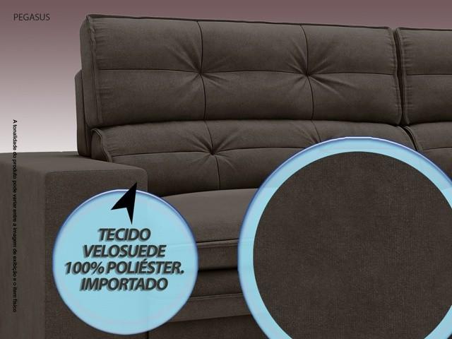 Sofá Pegasus 2,50m Assento Retrátil e Reclinável Velosuede Chocolate - NETSOFAS