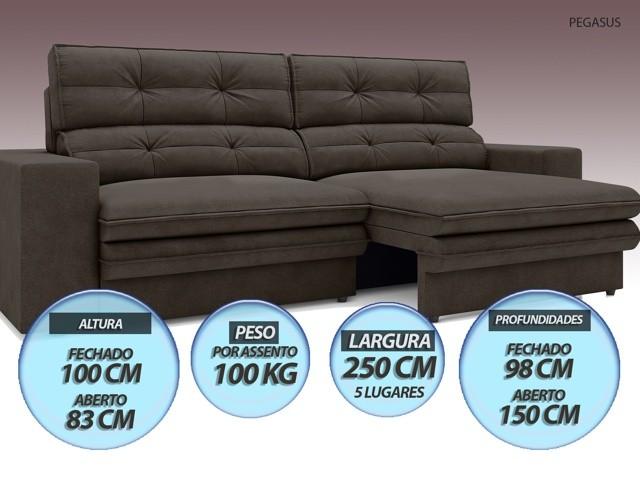 Sofá Pegasus 2,50m Assento Retrátil e Reclinável Velosuede Chocolate - NETSOFAS