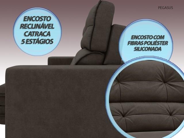 Sofá Pegasus 2,50m Assento Retrátil e Reclinável Velosuede Chocolate - NETSOFAS