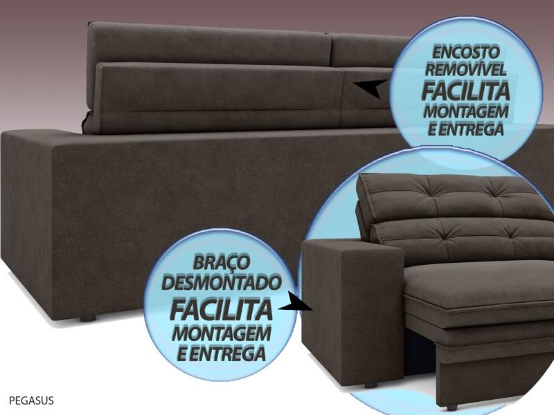 Sofá Pegasus 2,50m Assento Retrátil e Reclinável Velosuede Chocolate - NETSOFAS