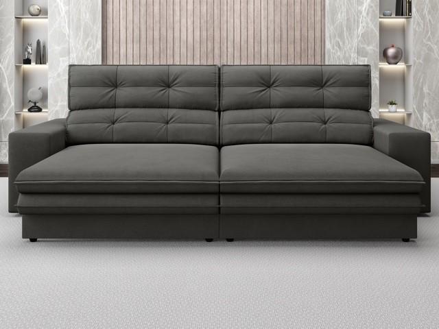 Sofá Pegasus 2,50m Assento Retrátil e Reclinável Velosuede Cinza - NETSOFAS