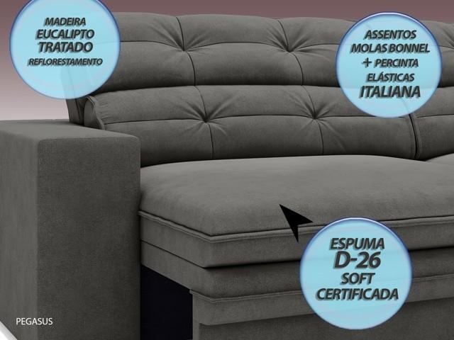 Sofá Pegasus 2,50m Assento Retrátil e Reclinável Velosuede Cinza - NETSOFAS