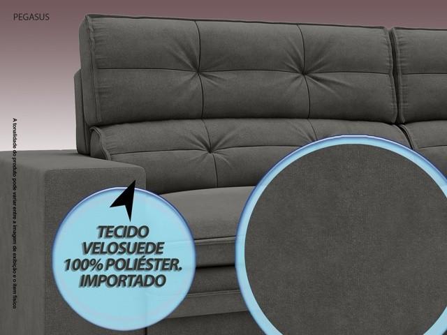 Sofá Pegasus 2,50m Assento Retrátil e Reclinável Velosuede Cinza - NETSOFAS