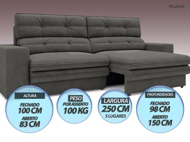 Sofá Pegasus 2,50m Assento Retrátil e Reclinável Velosuede Cinza - NETSOFAS