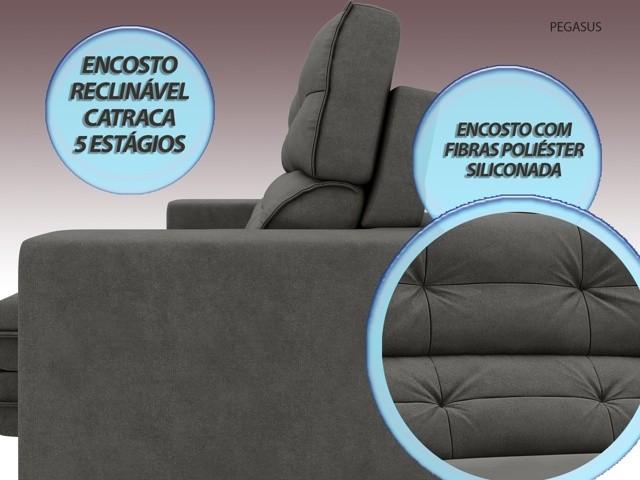 Sofá Pegasus 2,50m Assento Retrátil e Reclinável Velosuede Cinza - NETSOFAS