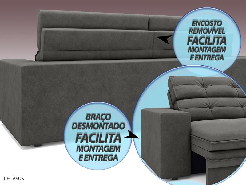 Sofá Pegasus 2,50m Assento Retrátil e Reclinável Velosuede Cinza - NETSOFAS