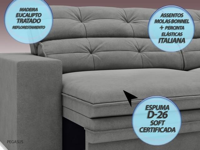 Sofá Pegasus 2,50m Assento Retrátil e Reclinável Velosuede Grafite - NETSOFAS