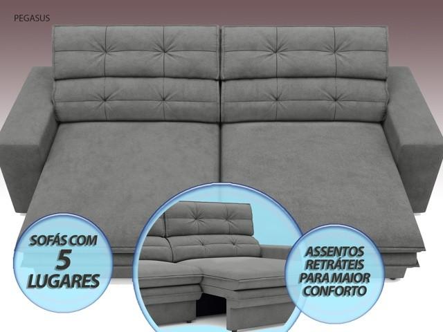Sofá Pegasus 2,50m Assento Retrátil e Reclinável Velosuede Grafite - NETSOFAS