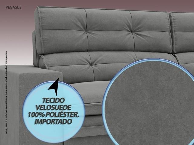 Sofá Pegasus 2,50m Assento Retrátil e Reclinável Velosuede Grafite - NETSOFAS