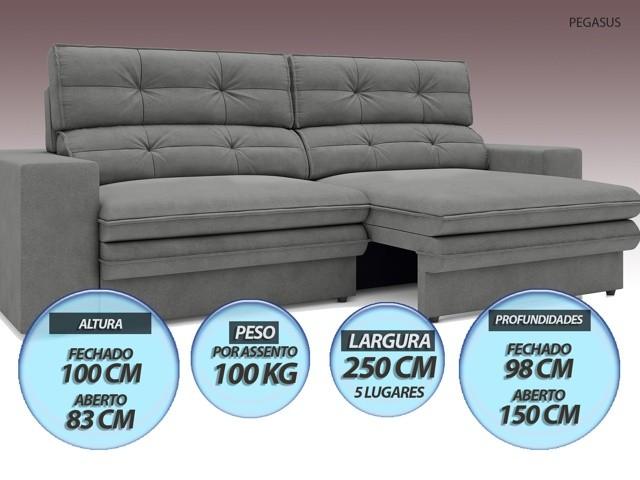 Sofá Pegasus 2,50m Assento Retrátil e Reclinável Velosuede Grafite - NETSOFAS