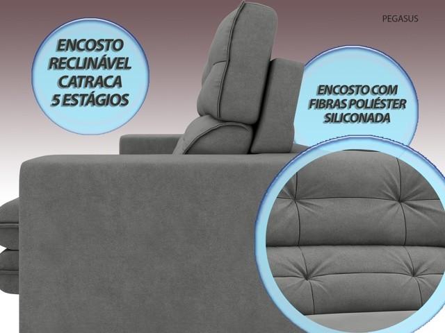 Sofá Pegasus 2,50m Assento Retrátil e Reclinável Velosuede Grafite - NETSOFAS