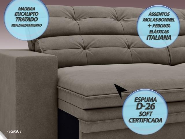 Sofá Pegasus 2,50m Assento Retrátil e Reclinável Velosuede Marrom - NETSOFAS