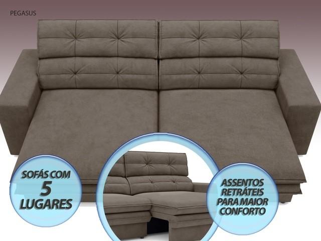 Sofá Pegasus 2,50m Assento Retrátil e Reclinável Velosuede Marrom - NETSOFAS