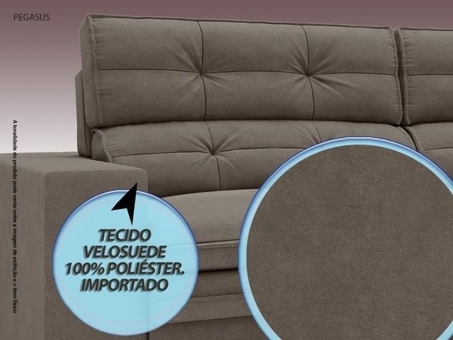 Sofá Pegasus 2,50m Assento Retrátil e Reclinável Velosuede Marrom - NETSOFAS