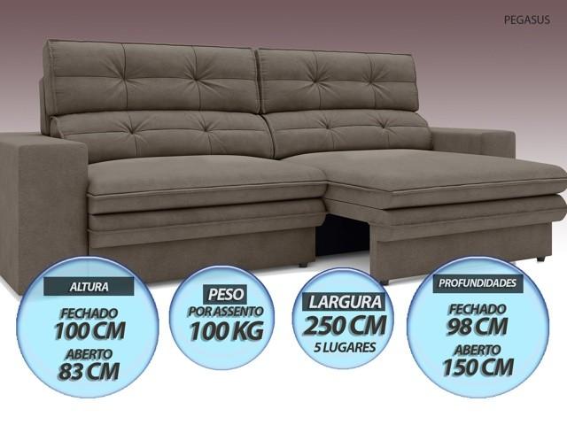 Sofá Pegasus 2,50m Assento Retrátil e Reclinável Velosuede Marrom - NETSOFAS