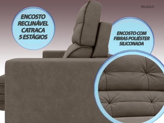 Sofá Pegasus 2,50m Assento Retrátil e Reclinável Velosuede Marrom - NETSOFAS