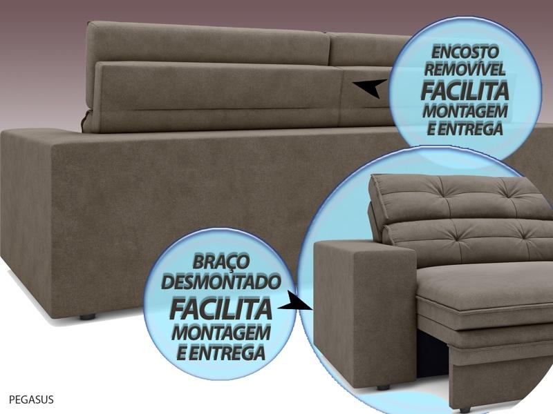 Sofá Pegasus 2,50m Assento Retrátil e Reclinável Velosuede Marrom - NETSOFAS