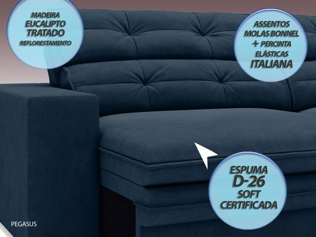 Sofá Pegasus 2,50m Assento Retrátil e Reclinável Velosuede Petróleo - NETSOFAS