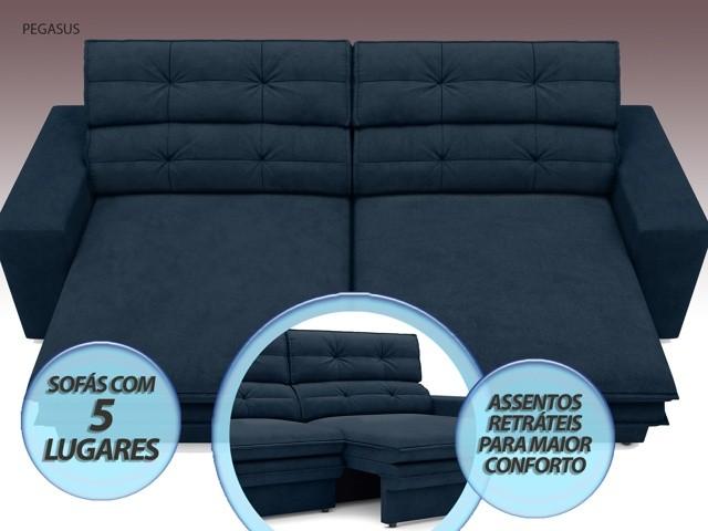 Sofá Pegasus 2,50m Assento Retrátil e Reclinável Velosuede Petróleo - NETSOFAS