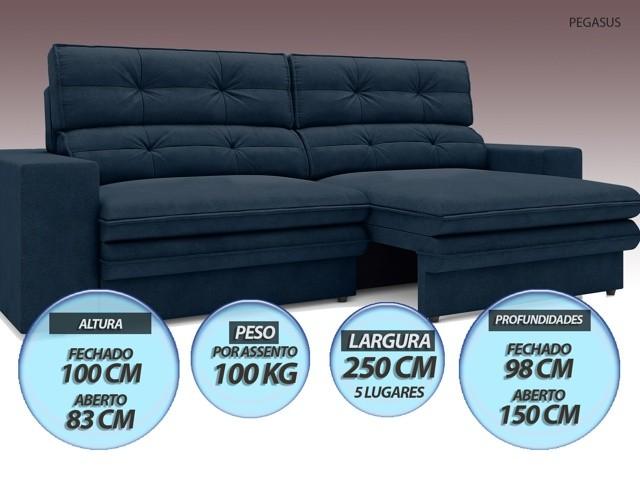 Sofá Pegasus 2,50m Assento Retrátil e Reclinável Velosuede Petróleo - NETSOFAS