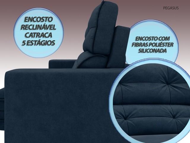 Sofá Pegasus 2,50m Assento Retrátil e Reclinável Velosuede Petróleo - NETSOFAS