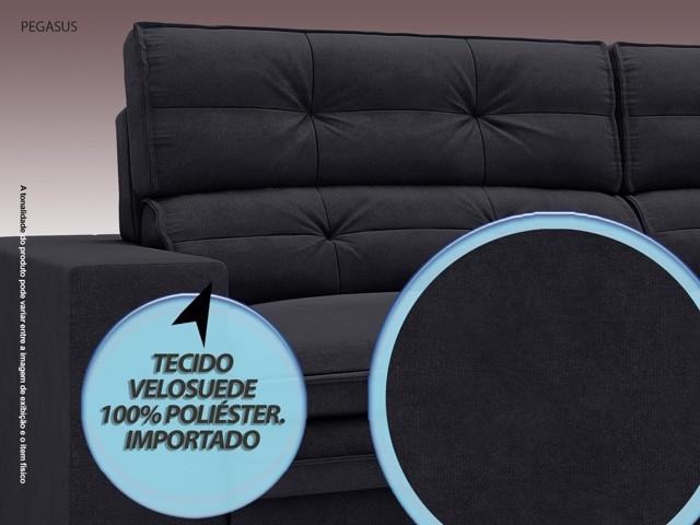 Sofá Pegasus 2,50m Assento Retrátil e Reclinável Velosuede Preto - NETSOFAS