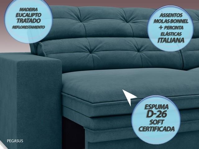 Sofá Pegasus 2,50m Assento Retrátil e Reclinável Velosuede Royal - NETSOFAS
