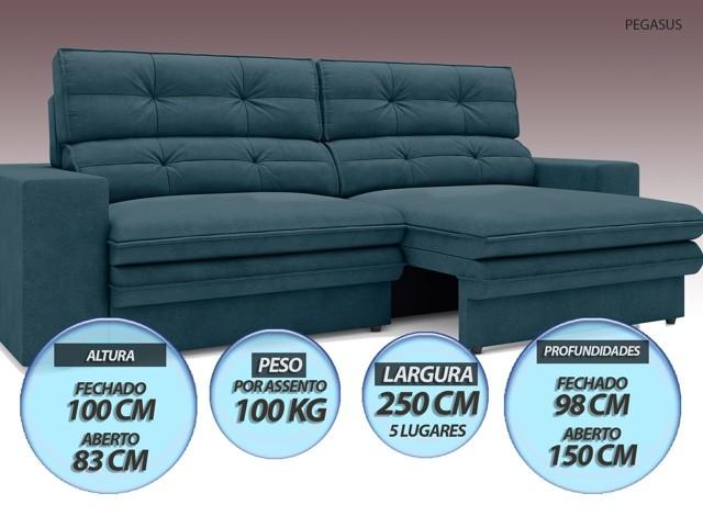 Sofá Pegasus 2,50m Assento Retrátil e Reclinável Velosuede Royal - NETSOFAS