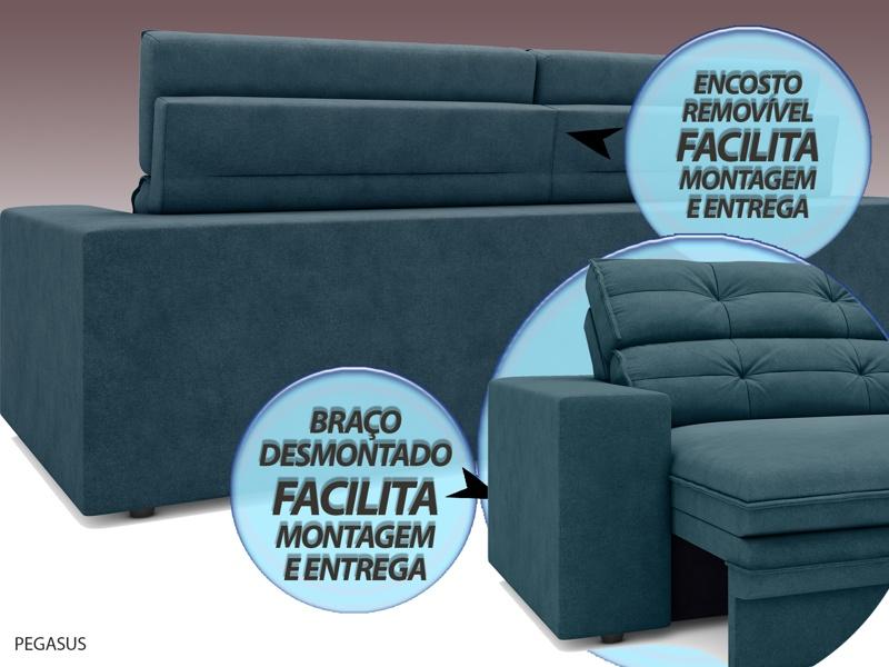 Sofá Pegasus 2,50m Assento Retrátil e Reclinável Velosuede Royal - NETSOFAS