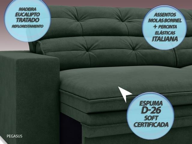 Sofá Pegasus 2,50m Assento Retrátil e Reclinável Velosuede Verde - NETSOFAS