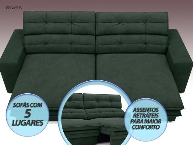 Sofá Pegasus 2,50m Assento Retrátil e Reclinável Velosuede Verde - NETSOFAS