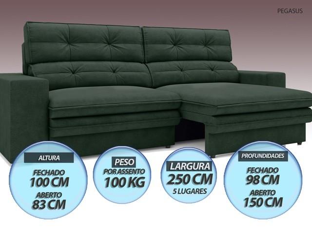 Sofá Pegasus 2,50m Assento Retrátil e Reclinável Velosuede Verde - NETSOFAS