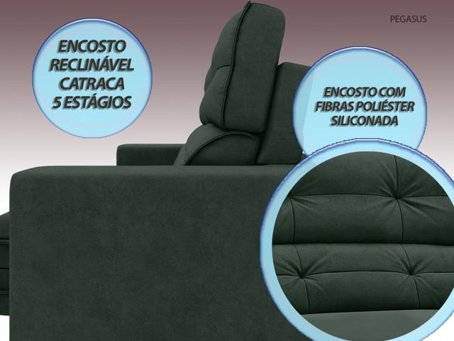 Sofá Pegasus 2,50m Assento Retrátil e Reclinável Velosuede Verde - NETSOFAS
