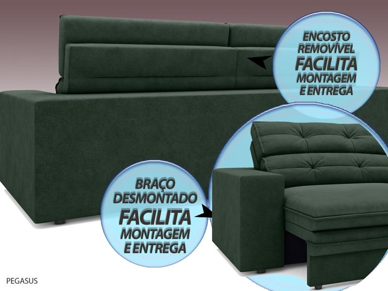 Sofá Pegasus 2,50m Assento Retrátil e Reclinável Velosuede Verde - NETSOFAS