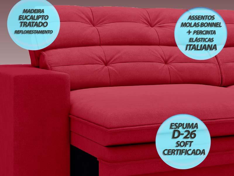 Sofá Pegasus 2,50m Assento Retrátil e Reclinável Velosuede Vermelho - NETSOFAS
