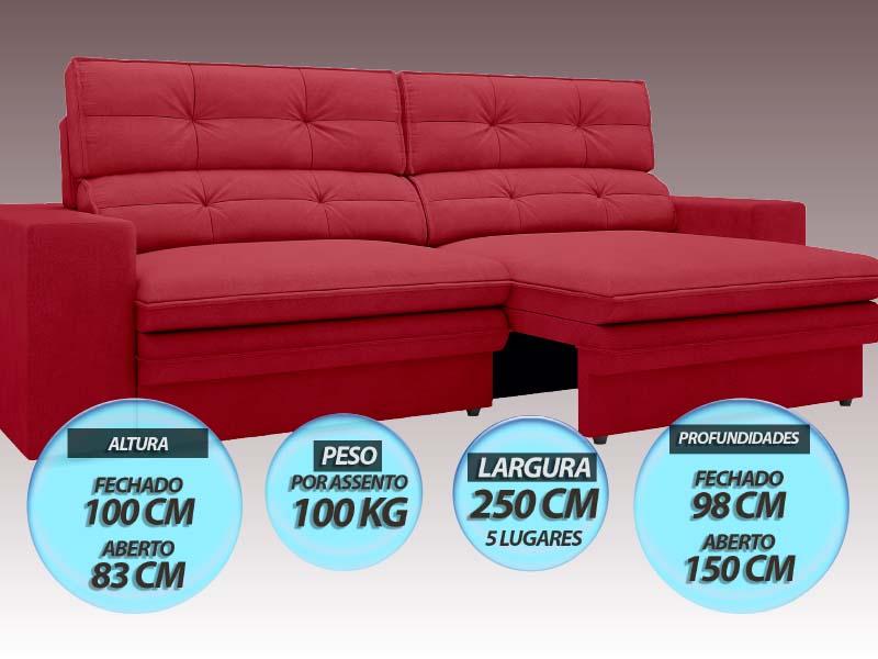 Sofá Pegasus 2,50m Assento Retrátil e Reclinável Velosuede Vermelho - NETSOFAS