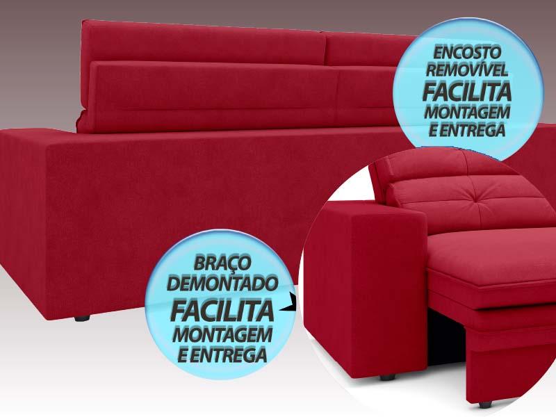 Sofá Pegasus 2,50m Assento Retrátil e Reclinável Velosuede Vermelho - NETSOFAS