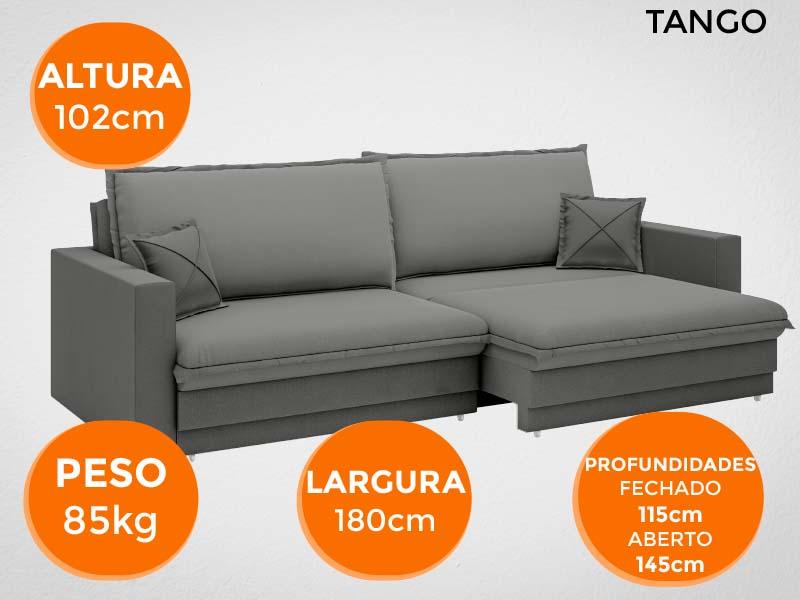 Sofá Tango 1,80m sem caixa, Retrátil e Reclinável Velosuede Grafite - NETSOFAS