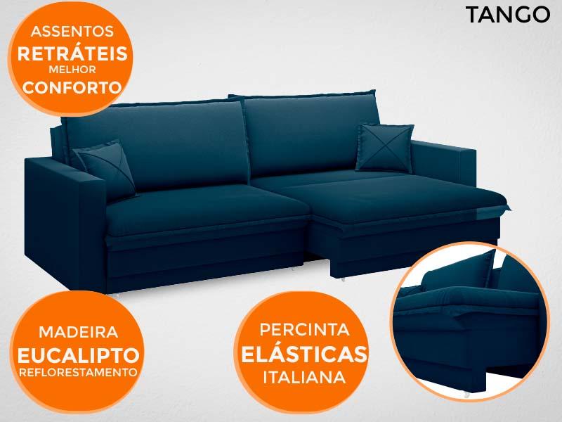 Sofá Tango 1,80m sem caixa, Retrátil e Reclinável Velosuede Petroleo - NETSOFAS