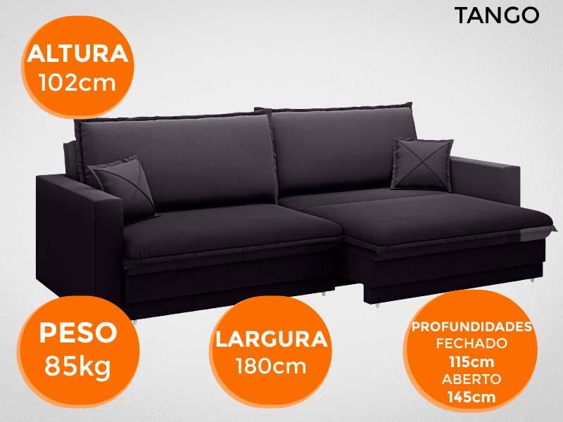 Sofá Tango 1,80m sem caixa, Retrátil e Reclinável Velosuede Preto - NETSOFAS