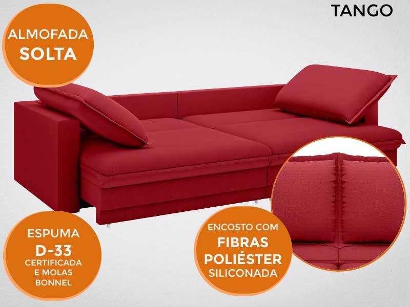 Sofá Tango 1,80m sem caixa, Retrátil e Reclinável Velosuede Vermelho - NETSOFAS